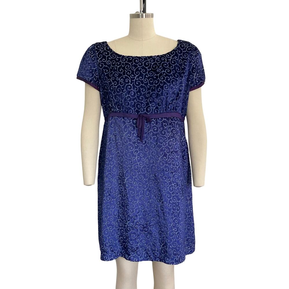 Vintage Un Deux Trois 90s Royal Purple Velvet Swirl Babydoll Dress
